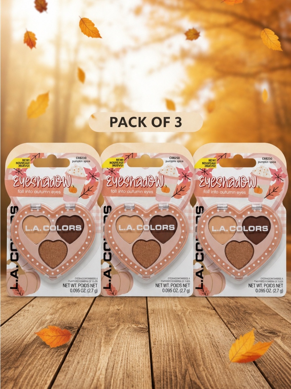 L.A. Colors Heart Trio Eyeshadow Pack - Peach, Bronze & Brown Shades